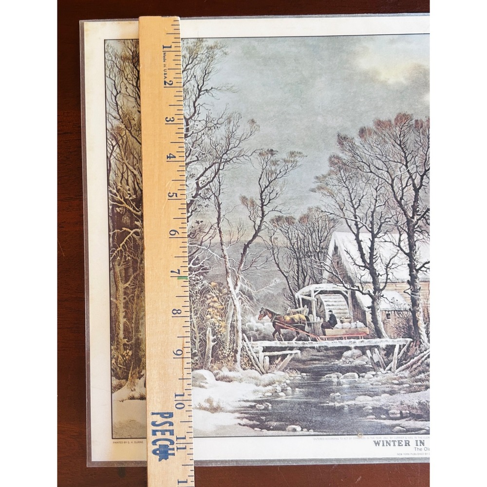 Currier & Ives Placemats Laminated Set of 4 Americana Christmas Farmhouse Rustic - Picture 9 of 9